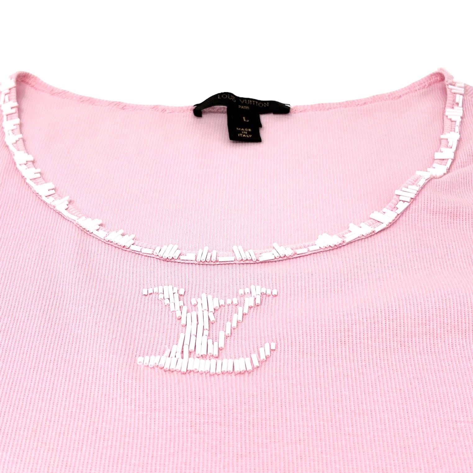 LOUIS VUITTON Vintage LV Logo T-shirt Top #L Beads Pink