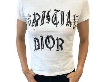 Christian Dior Vintage Logo T-shirt #38 Top Denim Print Cotton