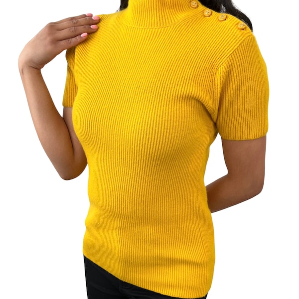 CHANEL Vintage 96A Coco Mark Logo Knit Top #40 Yellow Cashmere Rank AB+