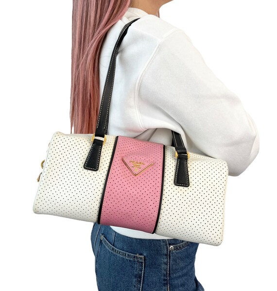 PRADA Vintage Logo Tote Bag Shoulder Bag Leather White Pink - Etsy
