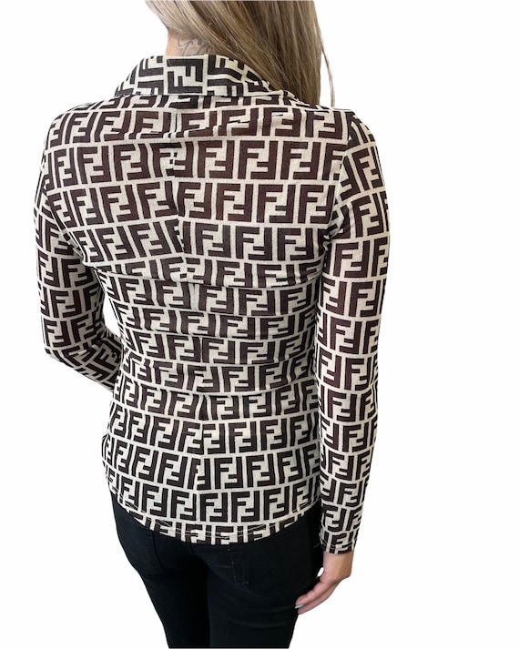 FENDI Vintage Zucca Monogram Shirt Top #40 Button… - image 3