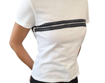 Christian Dior Vintage Logo T-shirt Top #38 Zip Round Neck