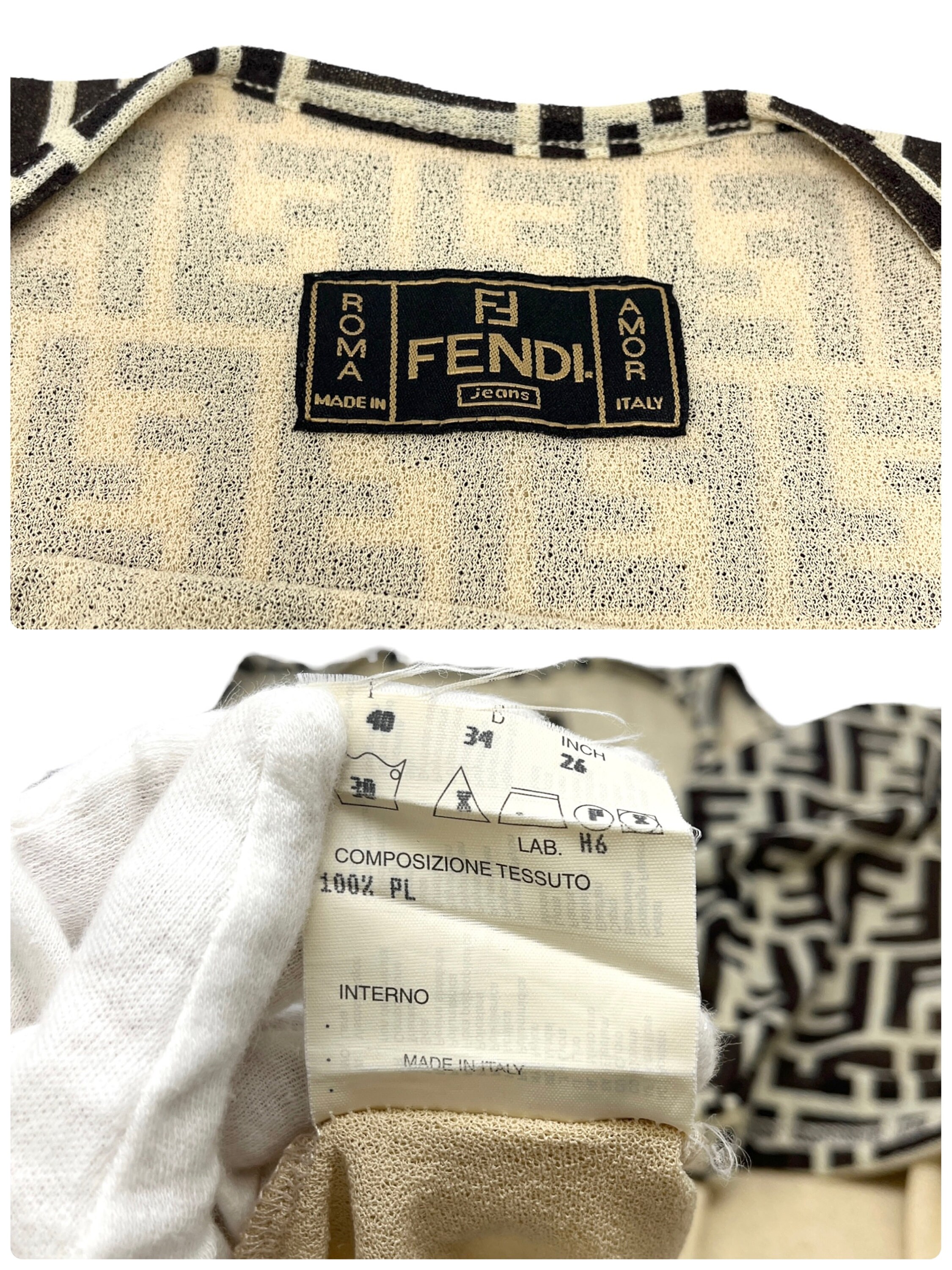 FENDI Vintage Zucca Monogram Dress 40 One-piece Beige Black FENDI Vintage Zucca Monogram Dress 40 One-piece Beige Black