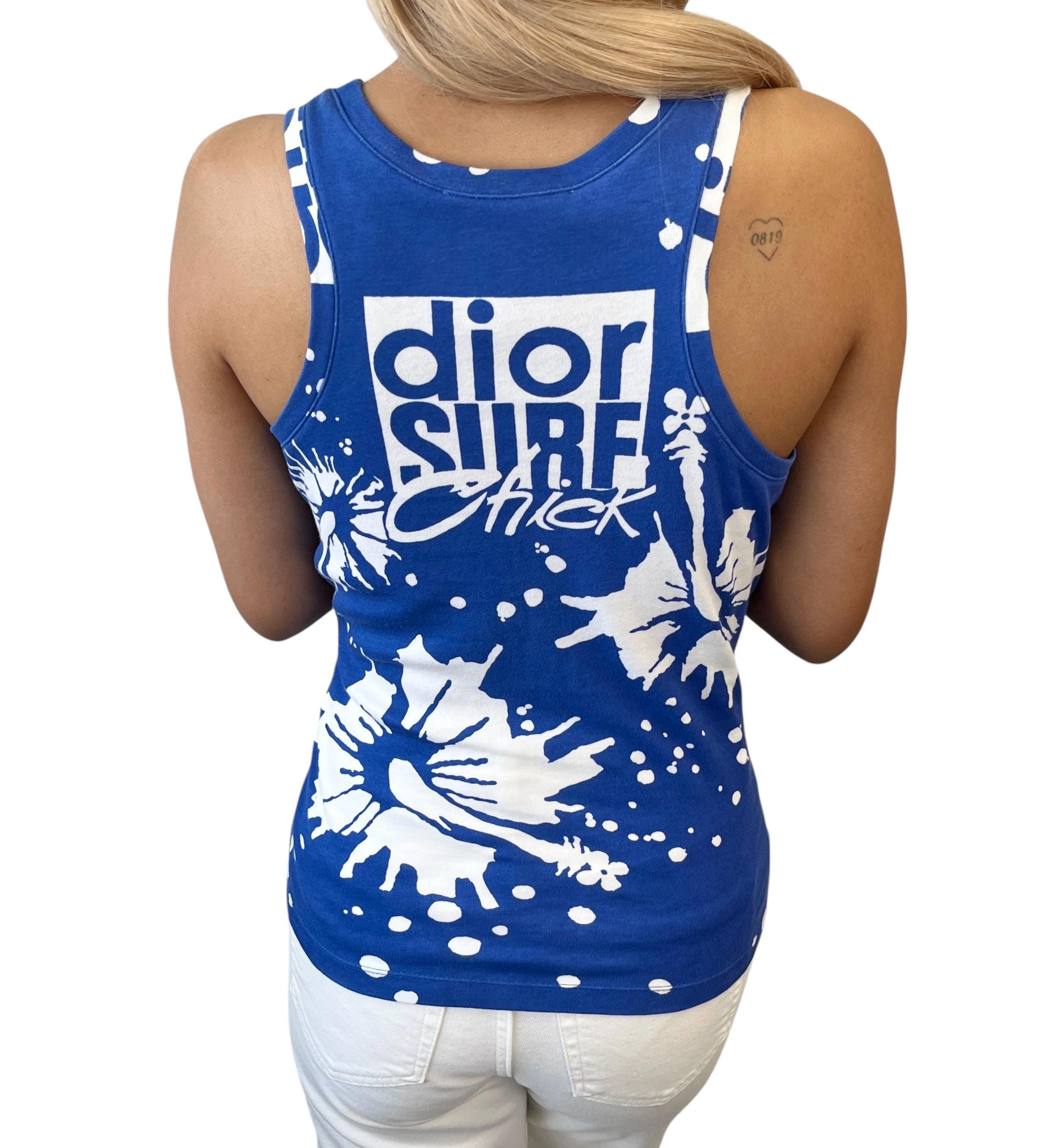 トップス Rare Dior Surf 2004SS Design Tops Christian Dior Vintage 2004 SURF Logo Tank Top #36 Blue White