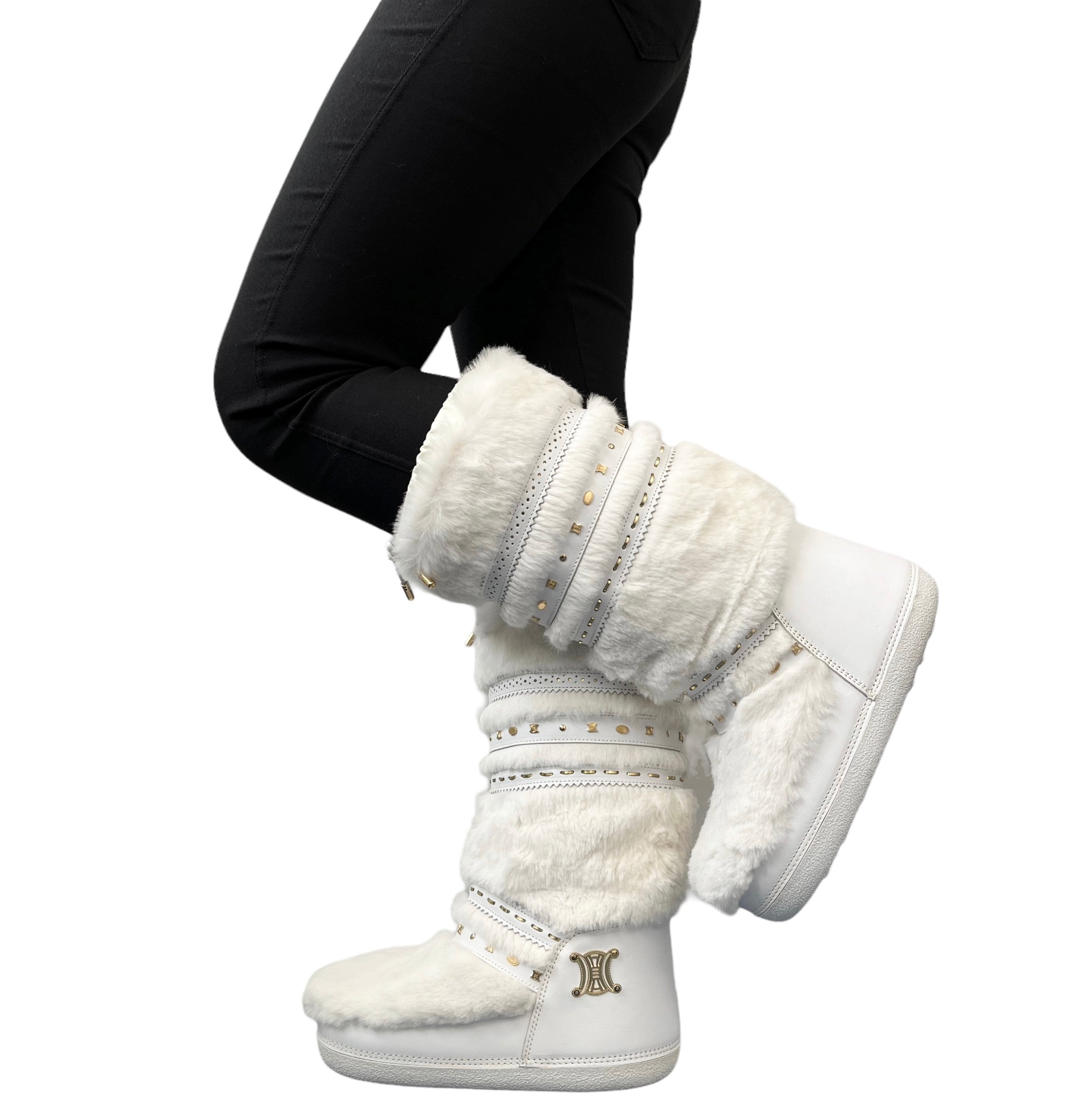CELINE Vintage Macadam Logo Faux Fur Snow Boots #38-40 US8