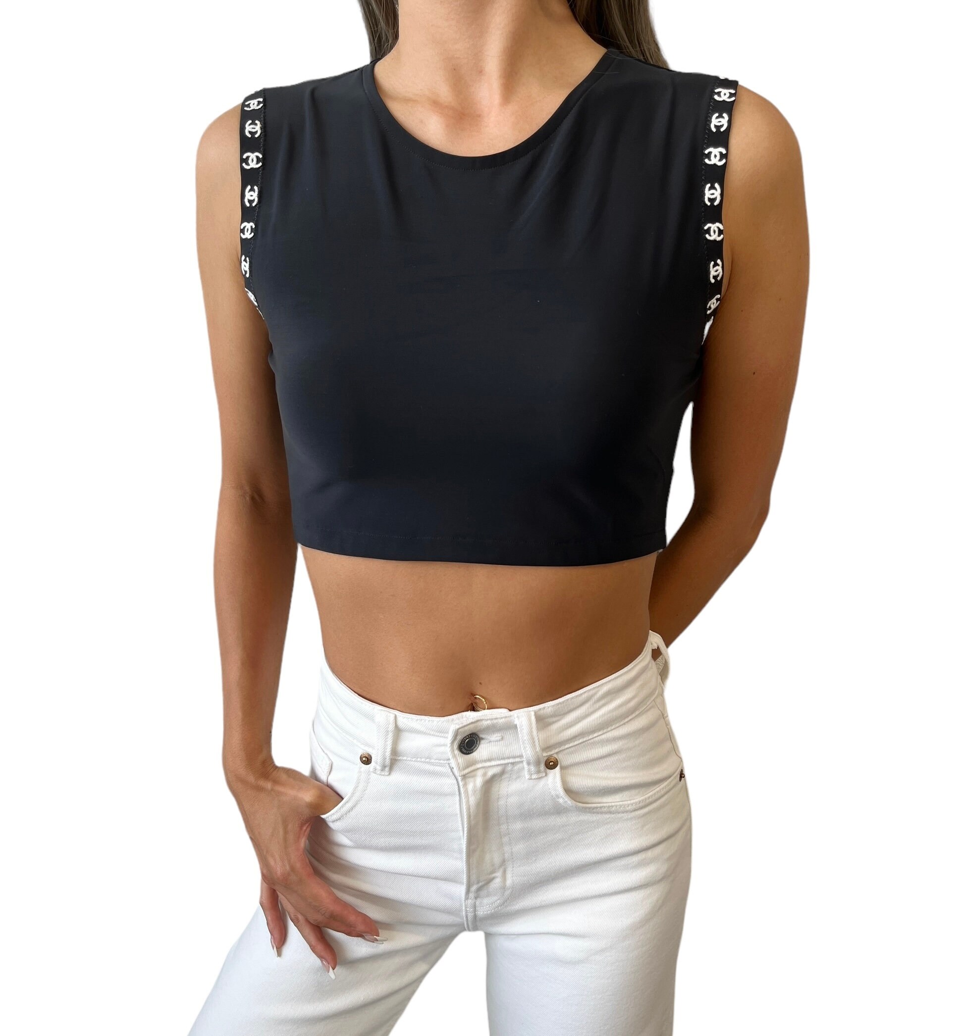 CHANEL ブラック タンクトップ CHANEL シャネル 21SS タンクトップ ノースリーブ サイズ36 ココ