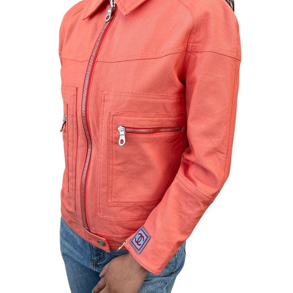 CHANEL Sport 02S Vintage Coco Mark Zipped Jacket #38 Orange Cotton RankAB+