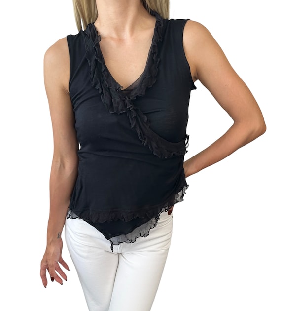 Christian Dior Vintage Galliano Frill Top Blouse #38 Black