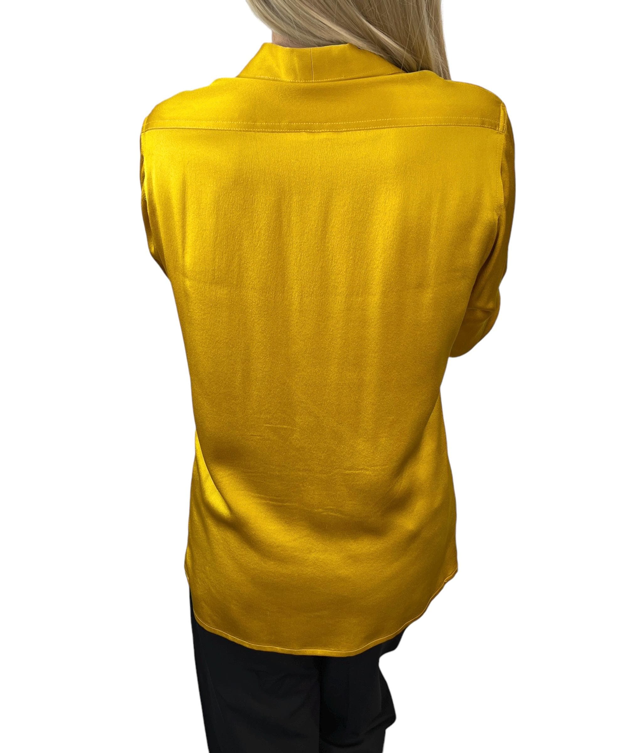 CHANEL Vintage CC Logo Shirt Top Button up Pocket Yellow