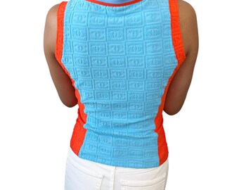 CHANEL Vintage 02S CC Mark Logo Tank Top #38 Terry Orange Blue