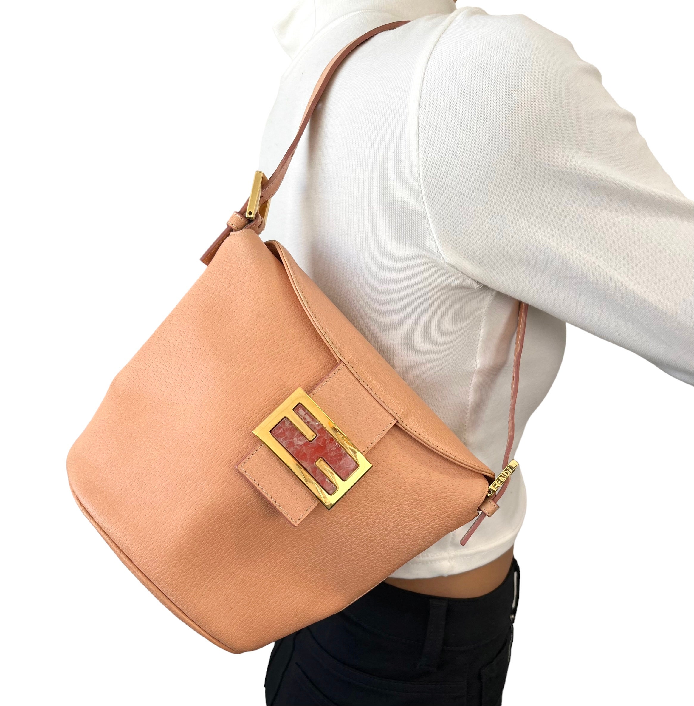 Vintage Fendi Pink Zucchino Mama Baguette Shoulder Bag – Break Archive