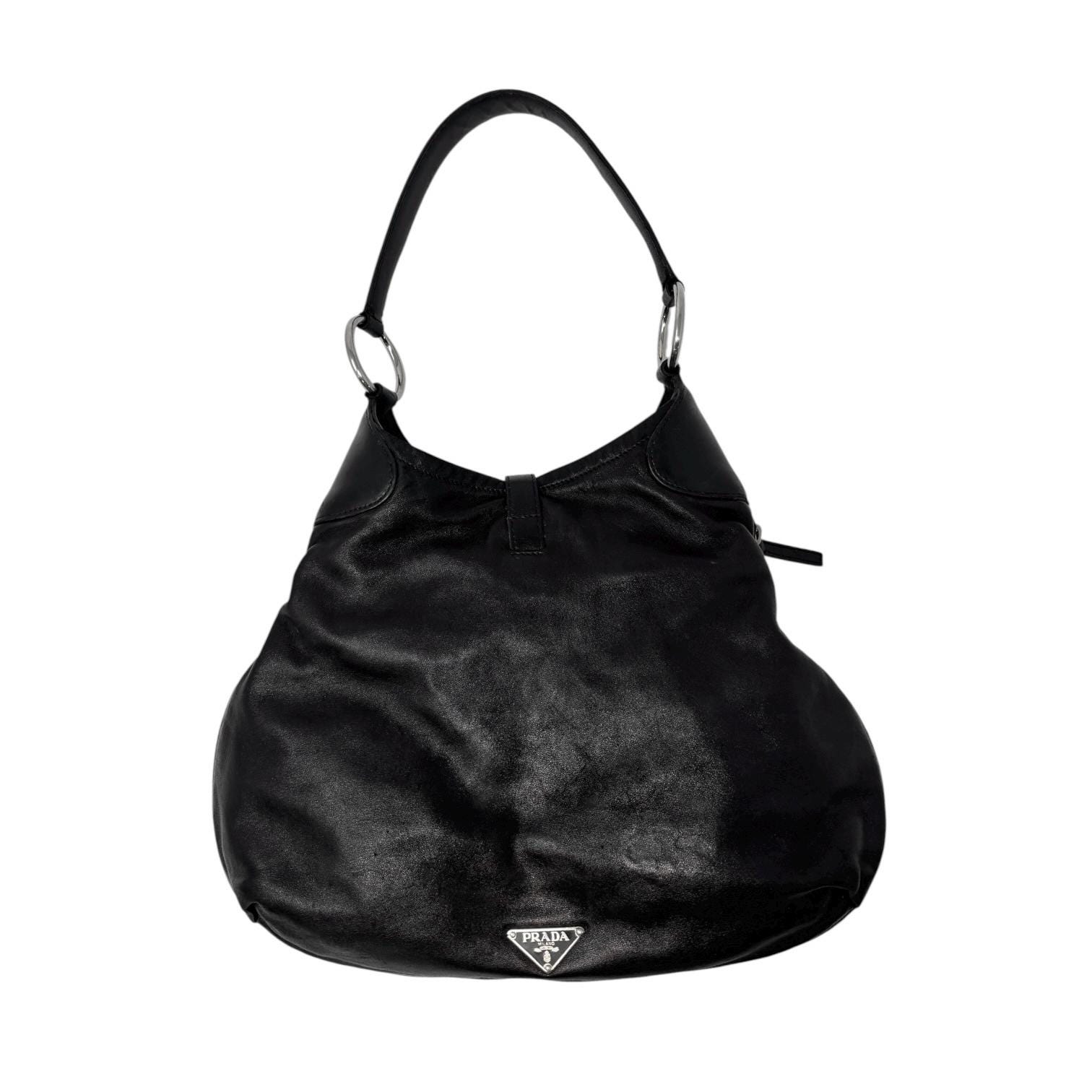 PRADA Vintage Triangle Logo One Shoulder Bag Handbag Black Silver