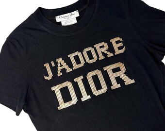 Christian Dior Vintage 2003 J'ADORE Big Logo T-shirt Top #36 Studs