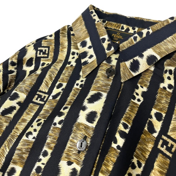 FENDI Vintage Big FF Logo Silk Shirt Top #42 Leop… - image 8