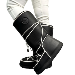 Christian Dior Vintage Logo Lace-up Snow Boots #41-43 US 12 Black White Nylon