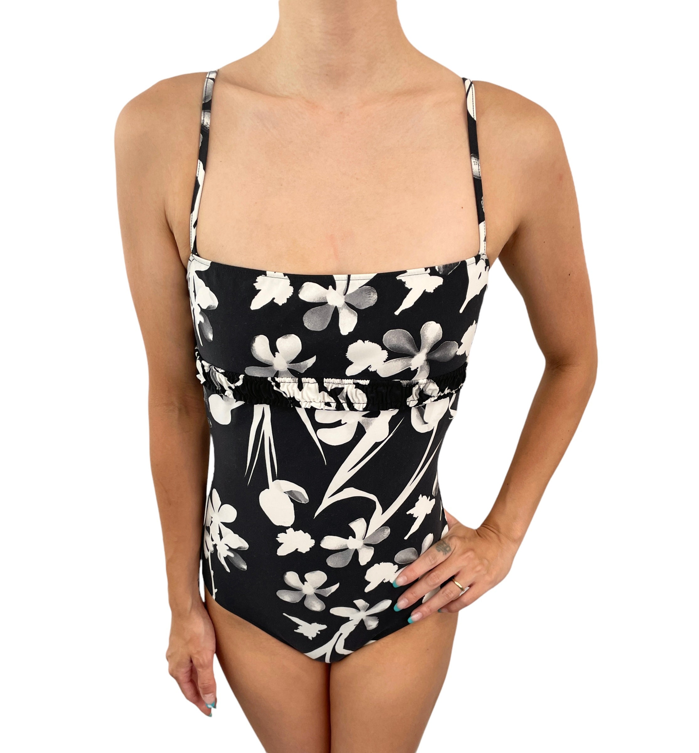 CHANEL 04S CC Camellia Flower Print Logo Swimsuits One Piece 