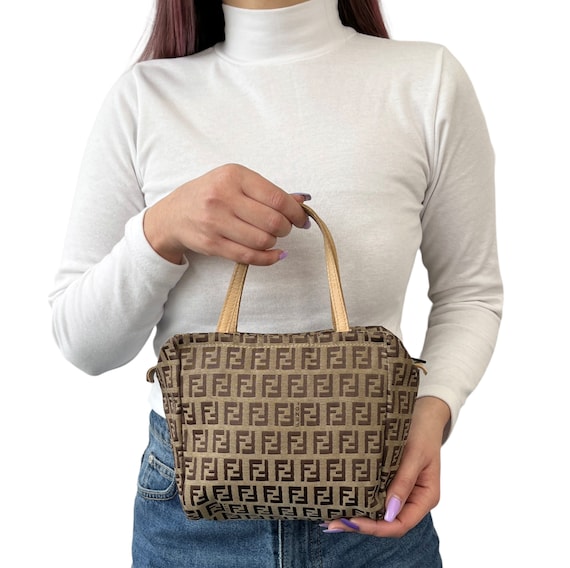 Authentic Preloved Fendi Zucchino Mini Pochette Shoulder Bag