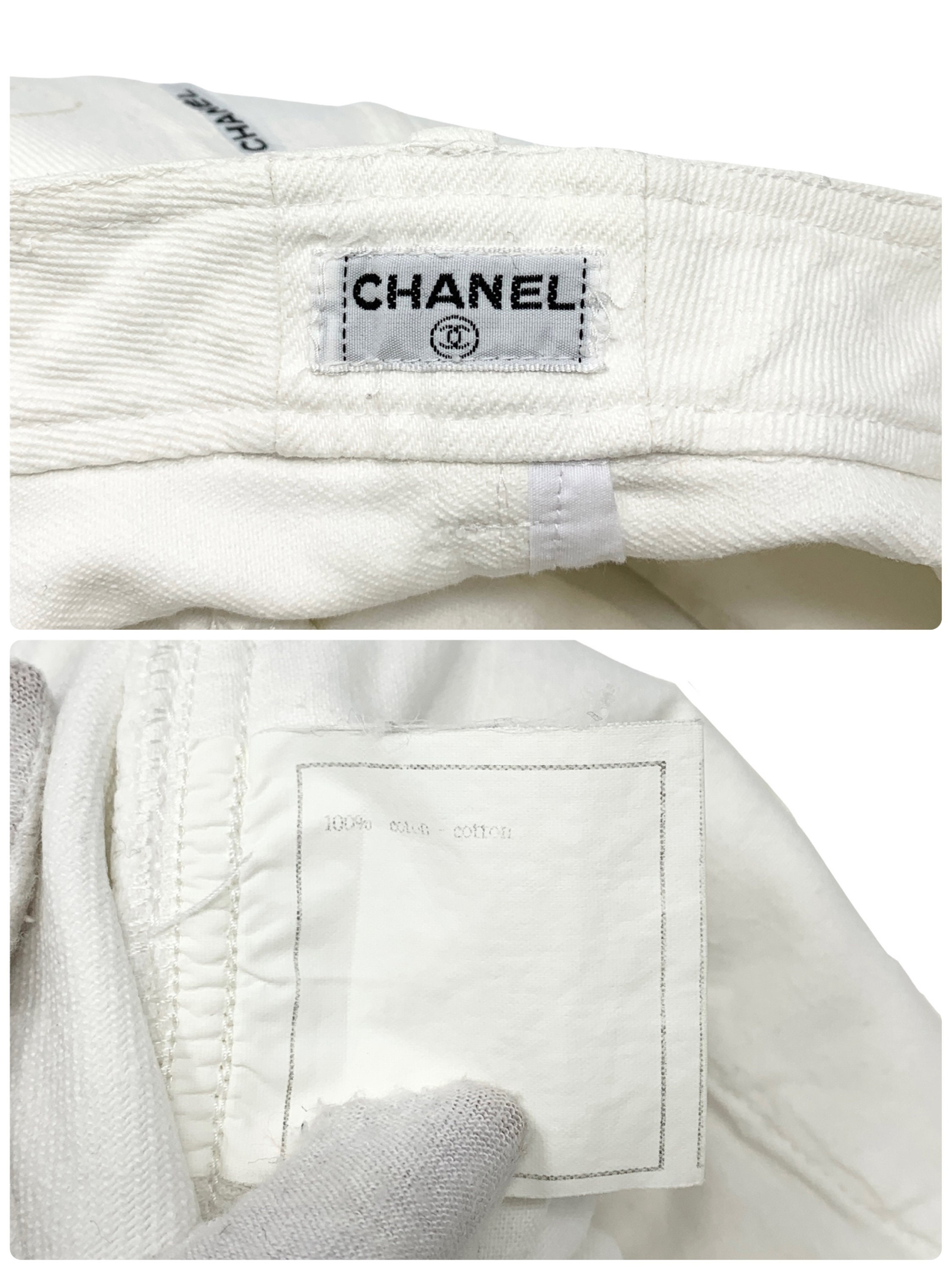 CHANEL Vintage Coco Mark Pants Bottoms Logo CC White Beige