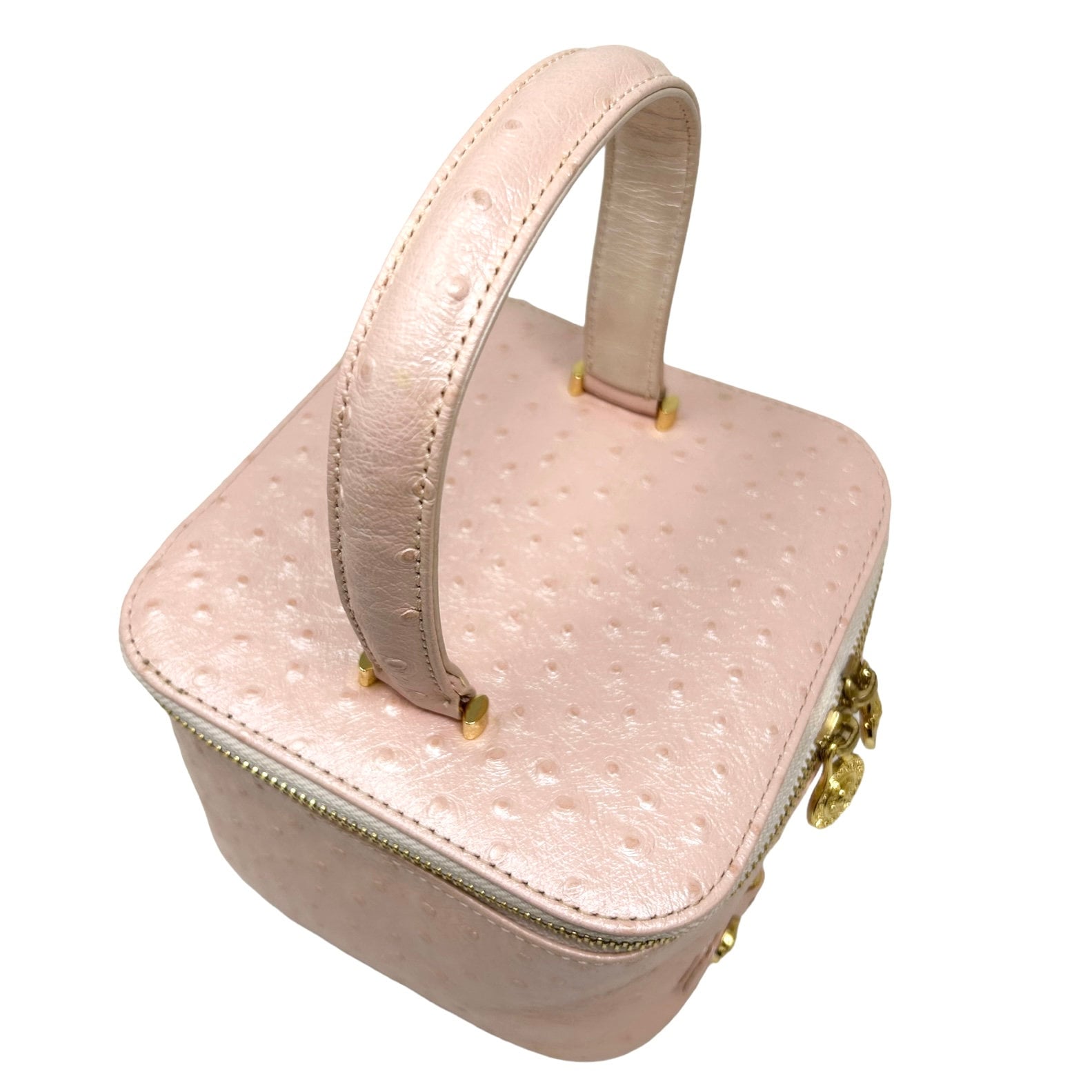 GIANNI VERSACE Vintage Logo Sun Vanity Bag Leather Pink Gold