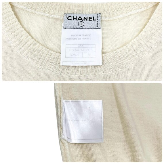 CHANEL Vintage 05A CC Mark Logo Knit T shirt Top 36 Pocket Cream Wool Rank AB Etsy UK