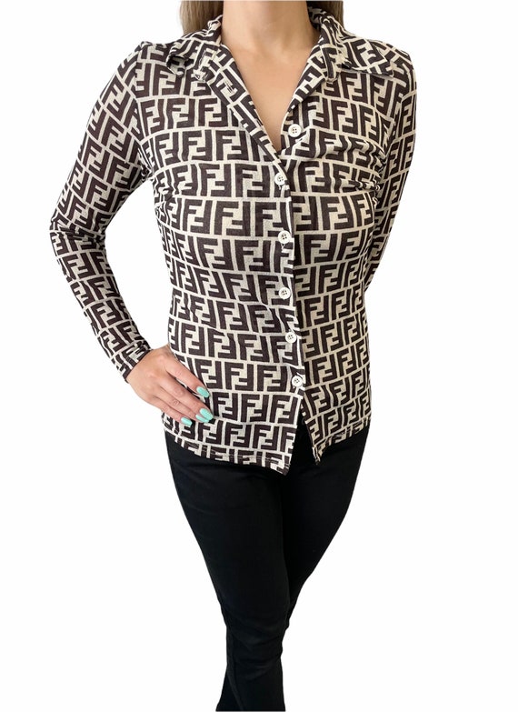 FENDI Vintage Zucca Monogram Shirt Top #40 Button… - image 4