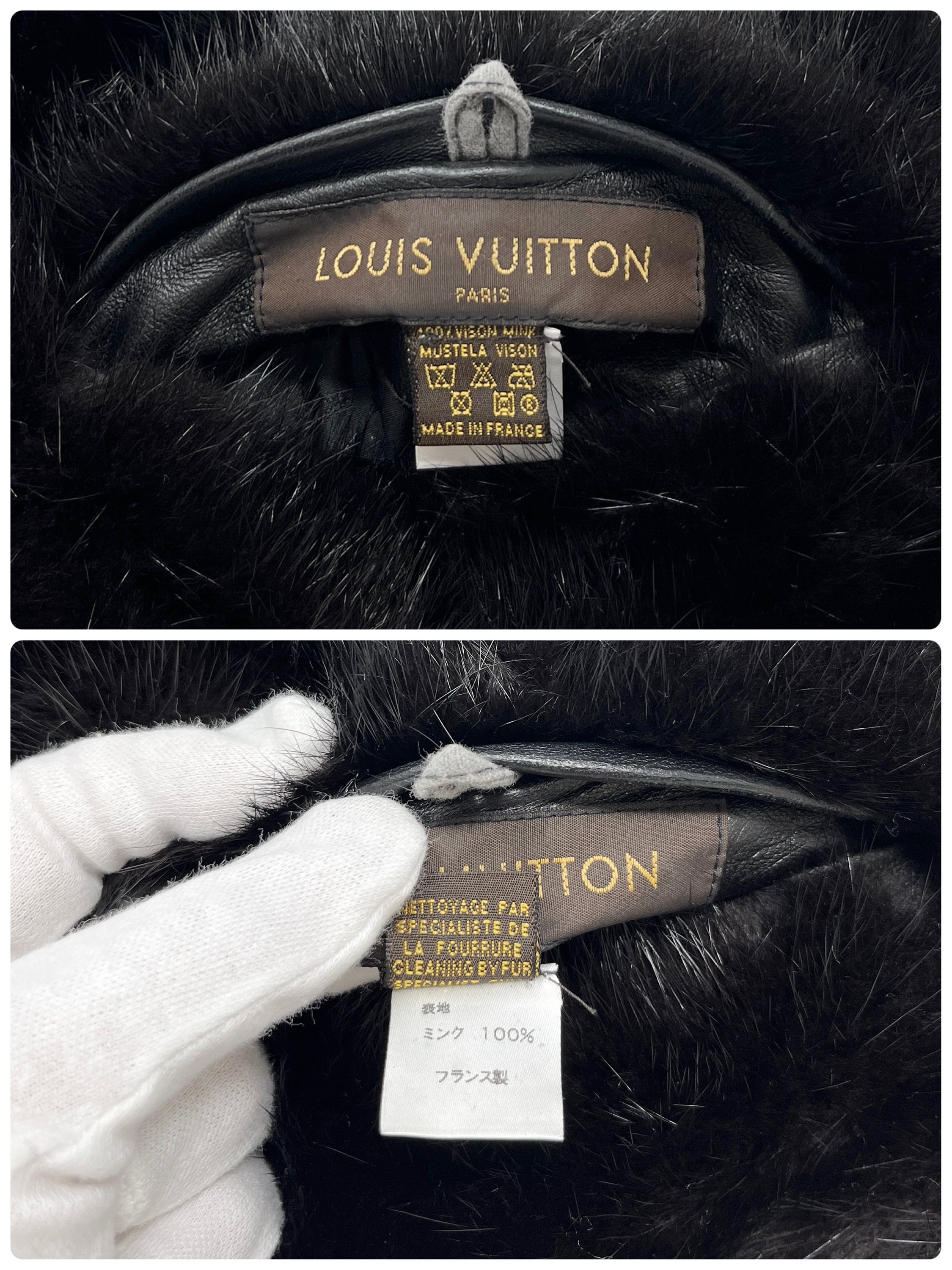 LOUIS VUITTON カチューシャ黒 LOUIS VUITTON Vintage M72102 LV Logo Hand Warmer Bag Mink Fur