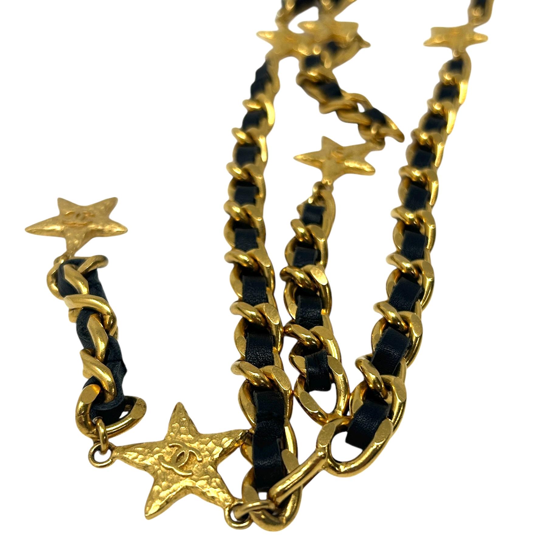 CHANEL Vintage 95A CC Logo Chain Belt Gold Black Leather Metal Star [105490] CHANEL Vintage 95A CC Logo Chain Belt Gold Black Leather  main image 4