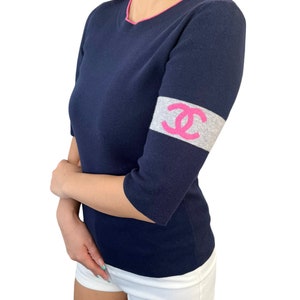 CHANEL 08C #38 Long Sleeve Knit Tops Shirt Navy Cashmere Authentic 06224  $918.00 - PicClick