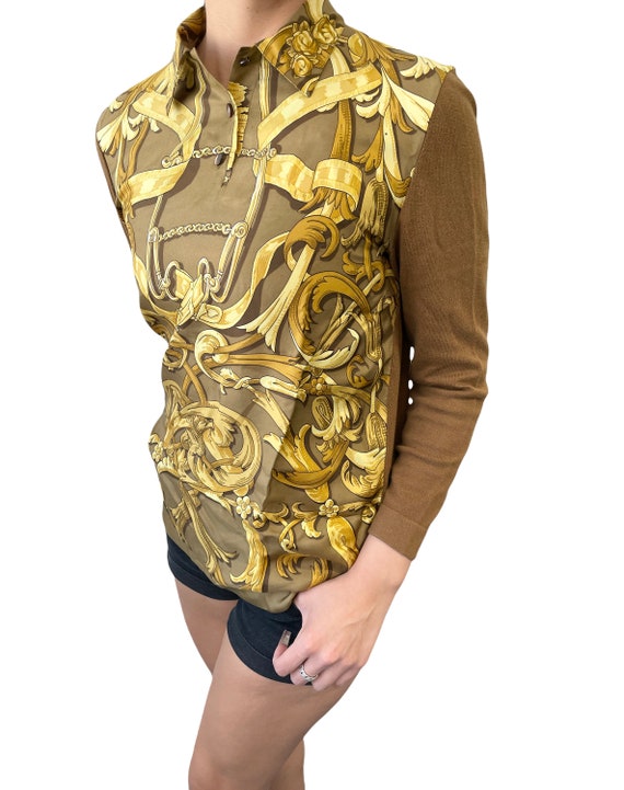 HERMES Vintage Logo Button Silk Sweater 