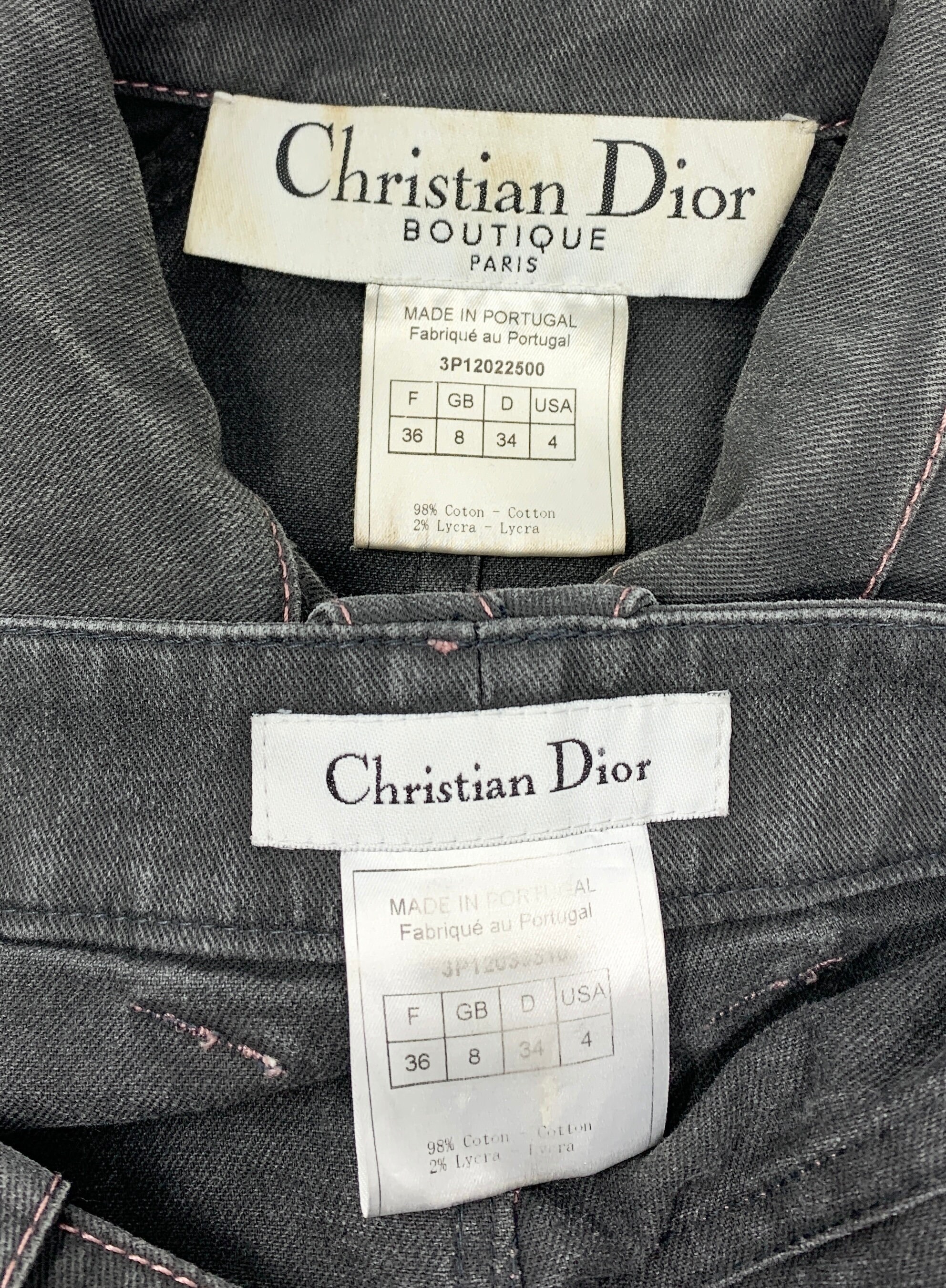Christian Dior Vintage Denim Jacket Skirt Set 36 Logo Button