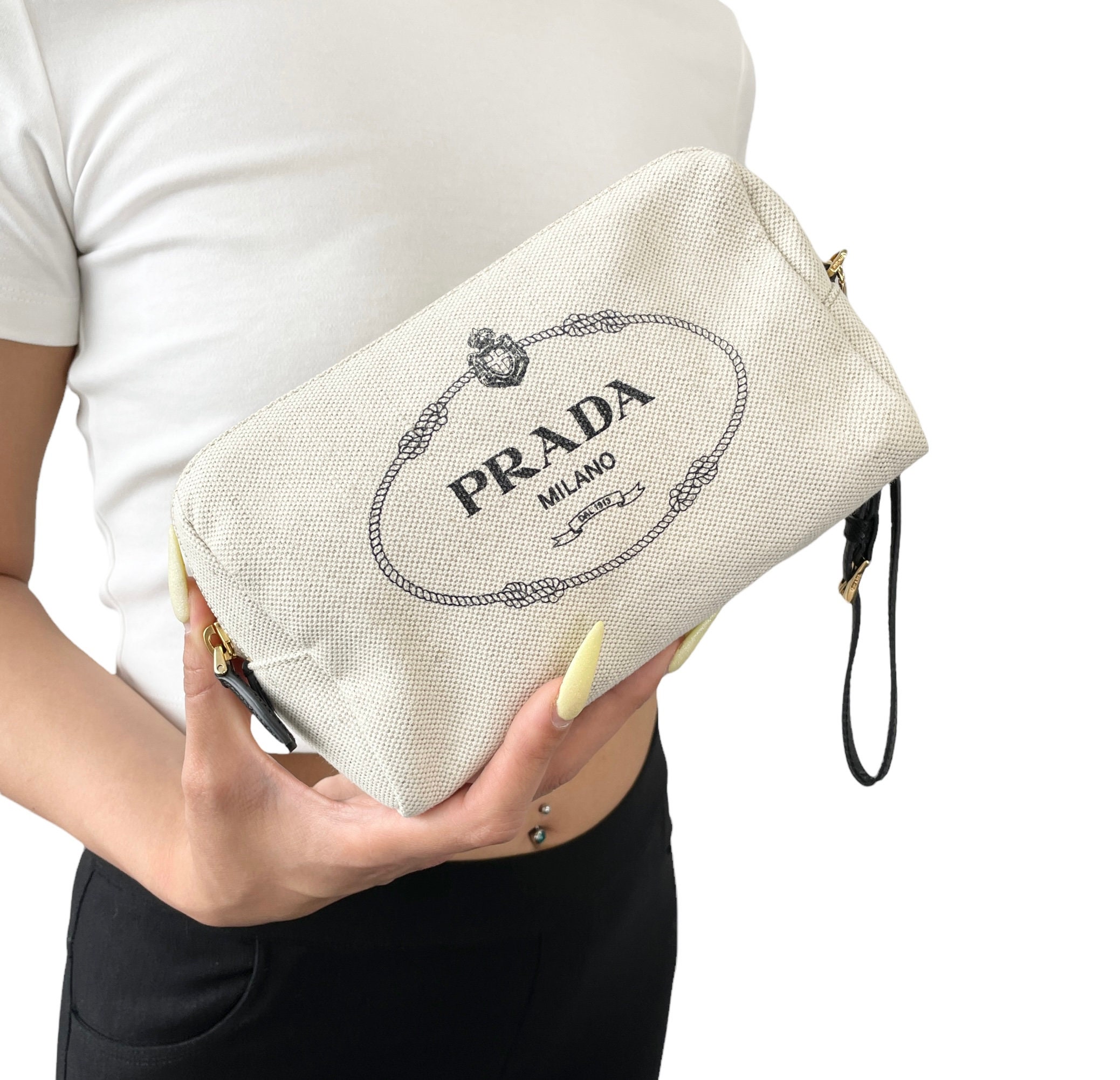 Prada, Bags, Auth Prada Triangle Logo Canvas Pochette Shoulder Bag