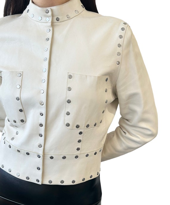 CELINE Vintage Logo Button Cropped Leather Jacket… - image 1