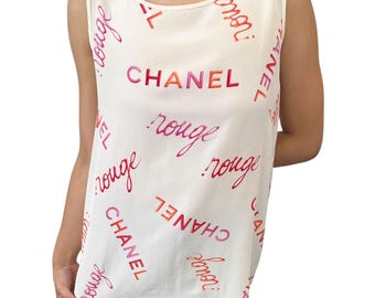 【希少】2003年 シャネル CC ロゴ シルク チュニック CHANEL Vintage CC Mark Logo Rouge Tank Top Cream Pink Orange