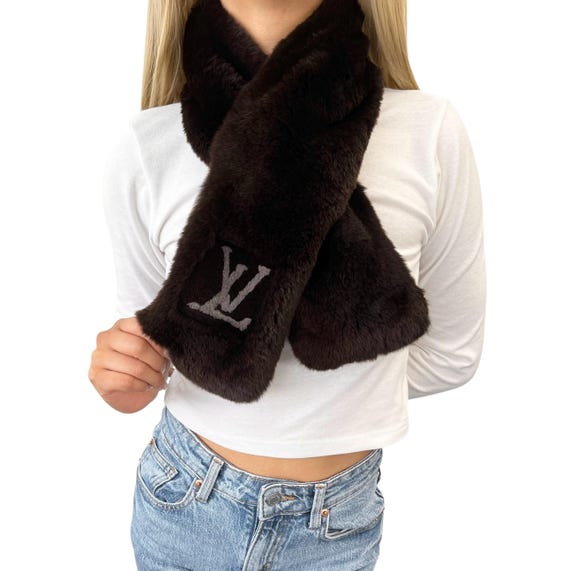 LOUIS VUITTON Vintage LV Logo Muffler Scarf Brown Gray