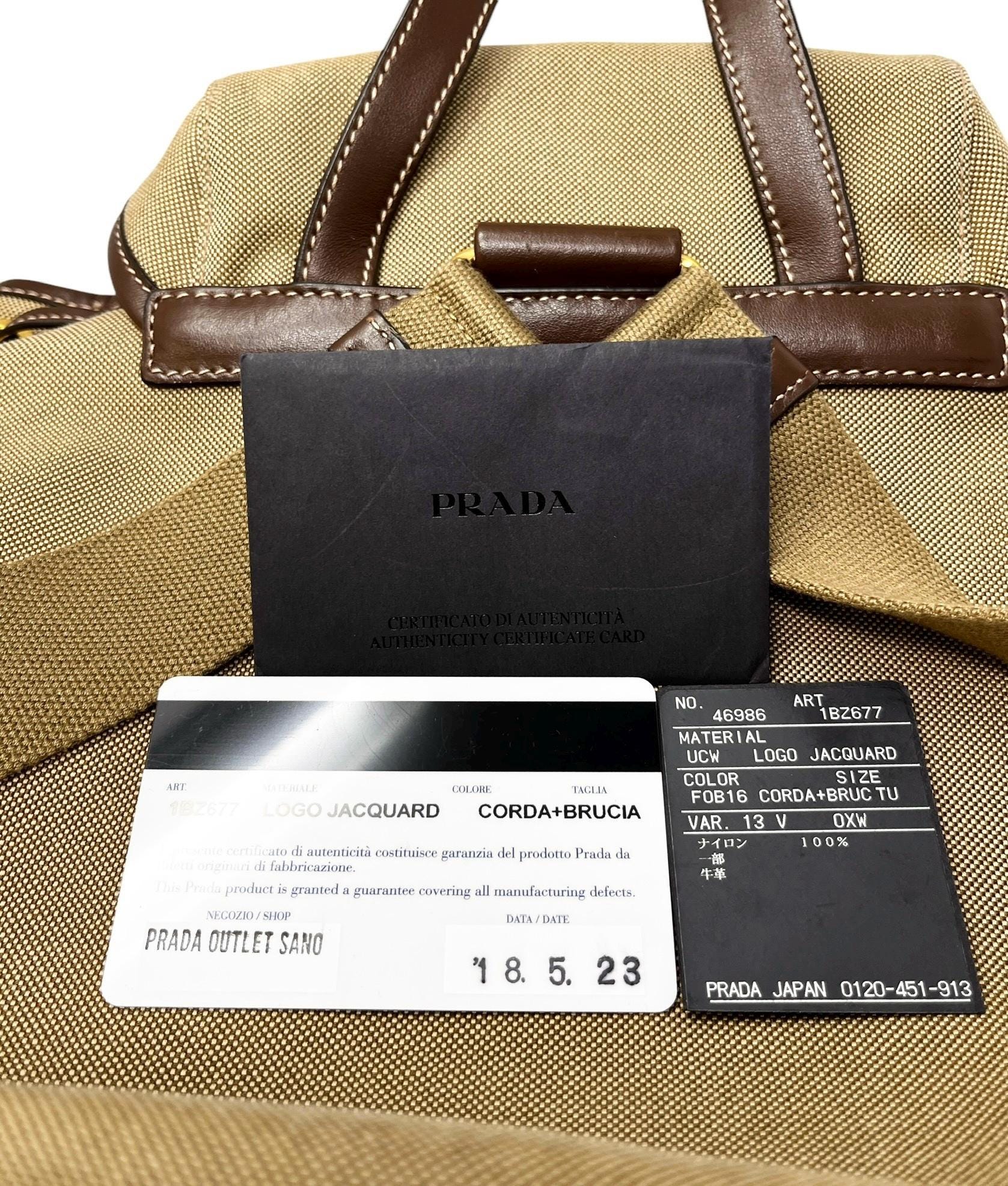PRADA Vintage Logo Jacquard Backpack Brown Gold Canvas