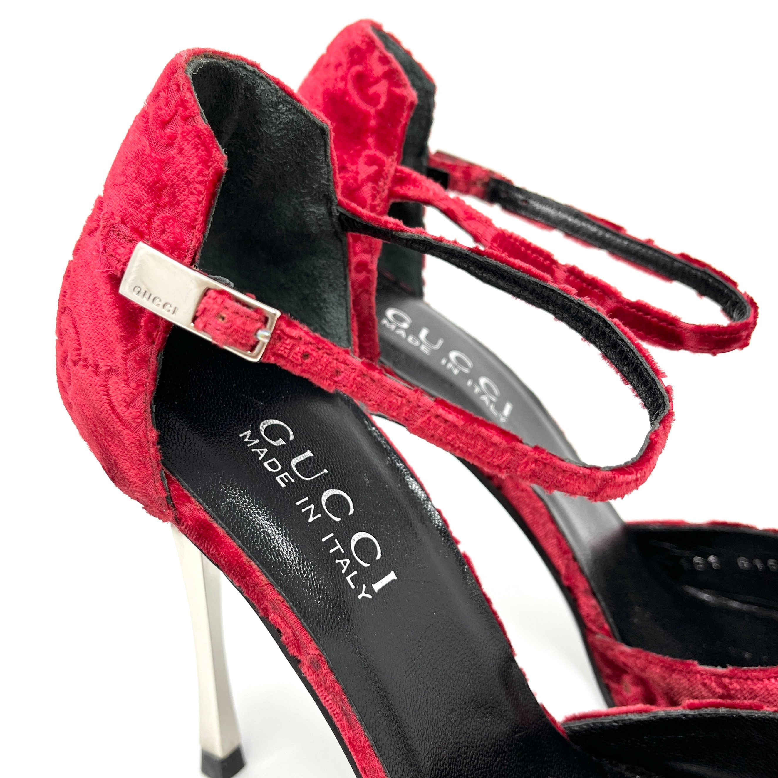 GUCCI Vintage GG Monogram Heels #37 US 6.5 Pumps Red Silver GUCCI Vintage GG Monogram Heels #37 US 6.5 Pumps Red Silver