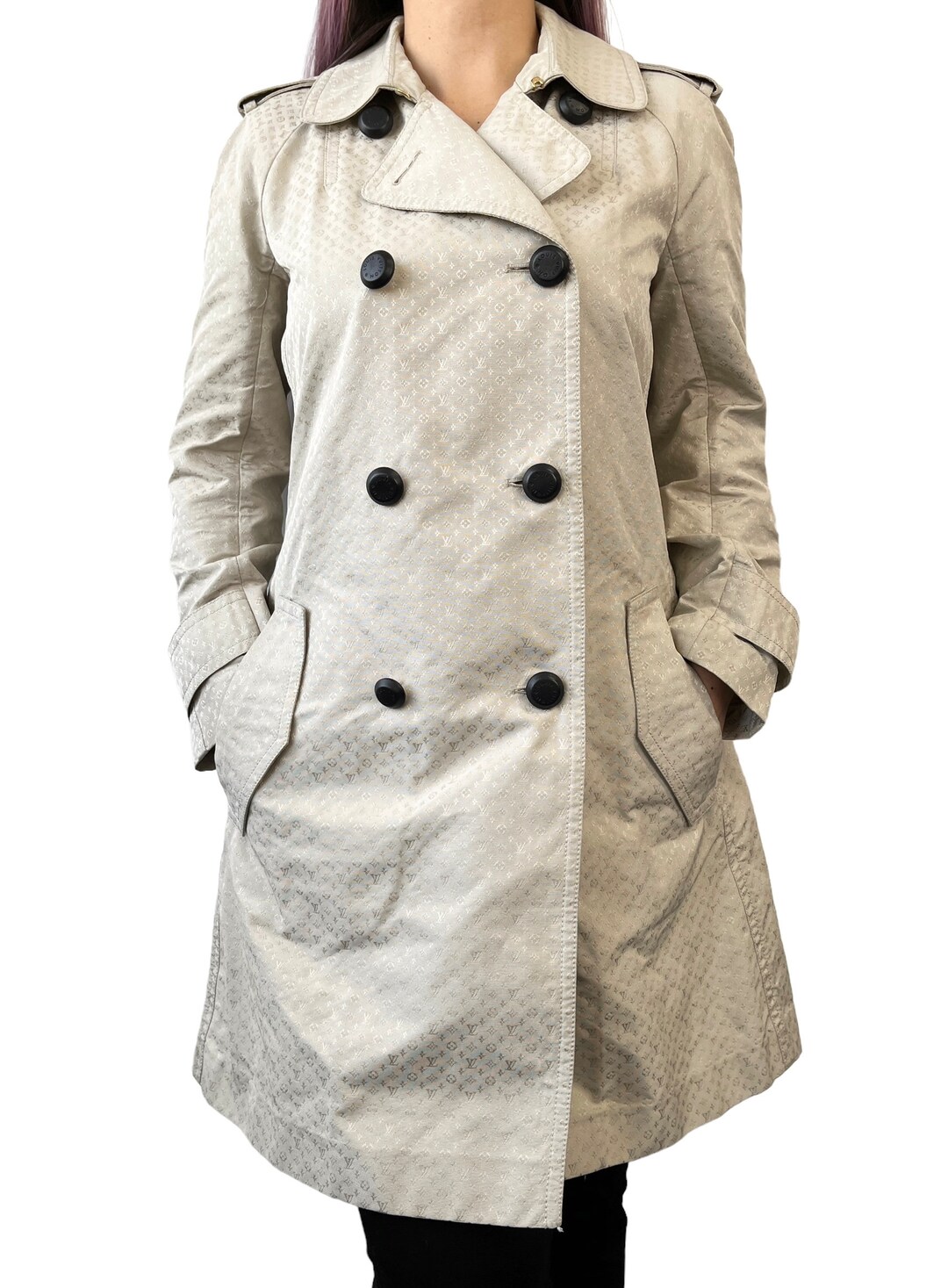 Louis Vuitton Signature Hooded Wrap Robe Coat Beige. Size 36