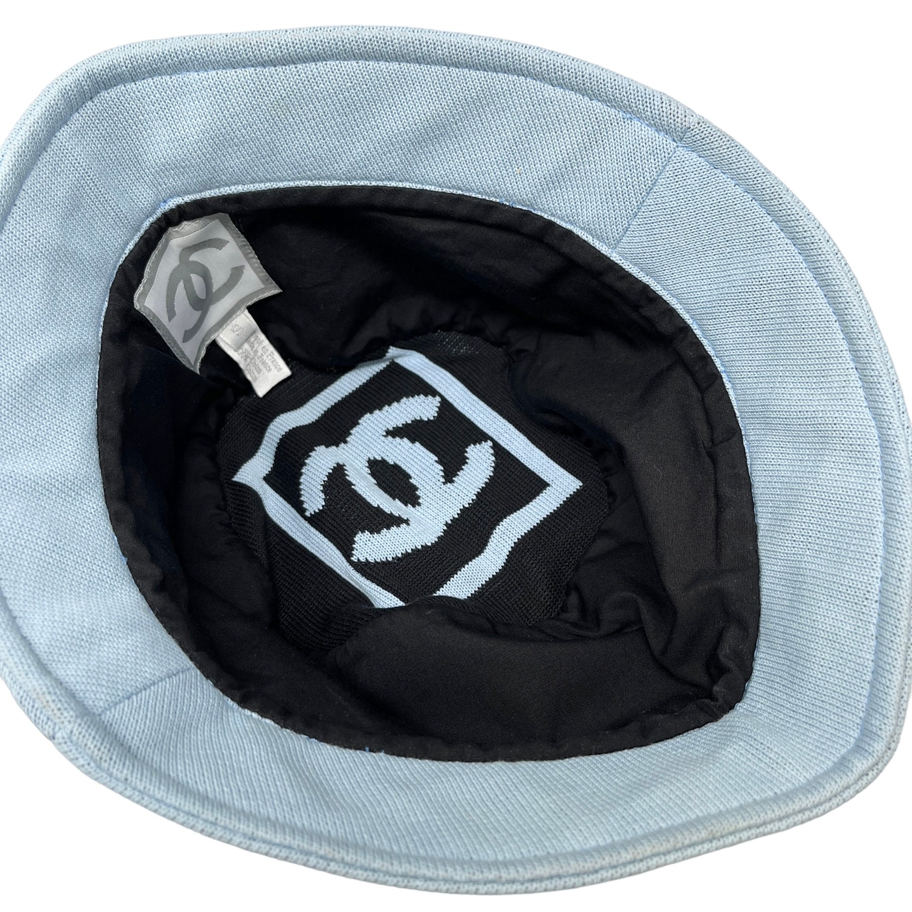 CHANEL Sport Vintage 03A Big CC Mark Knit Bucket Hat #S Blue CHANEL Sport Vintage 03A Big CC Mark Knit Bucket Hat #S Blue