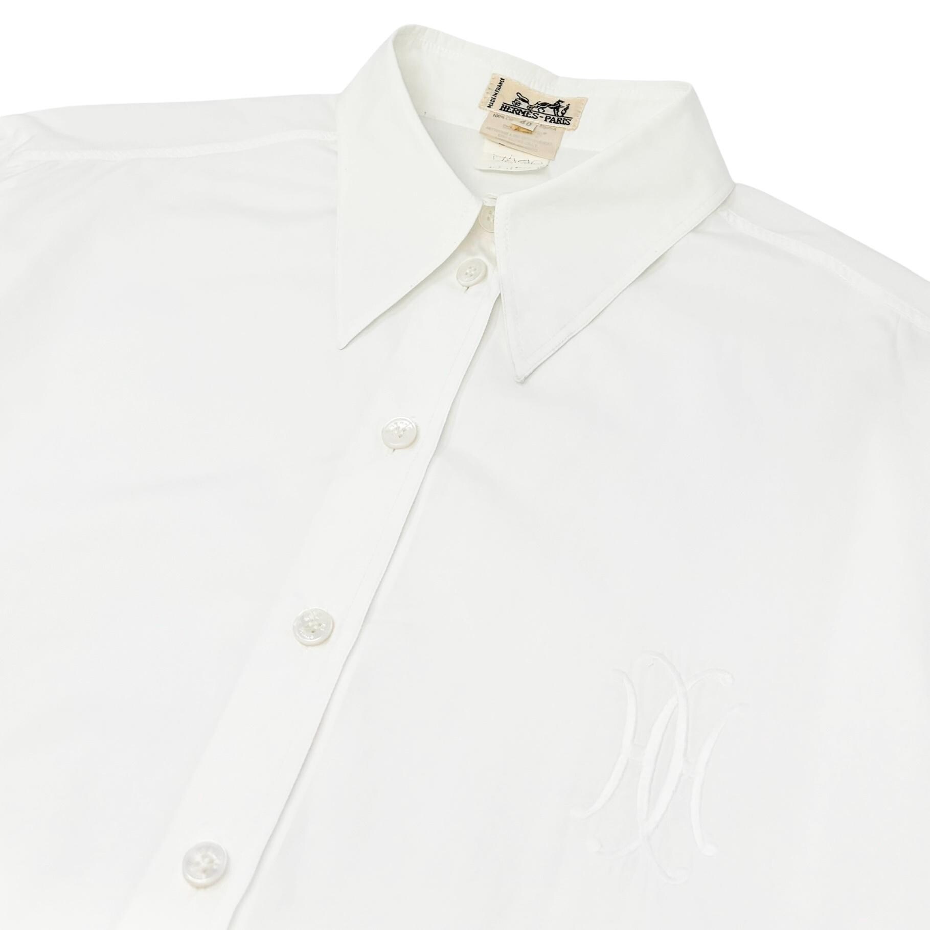 HERMES Vintage Logo Blouse Shirt #40 Top White Long Sleeve