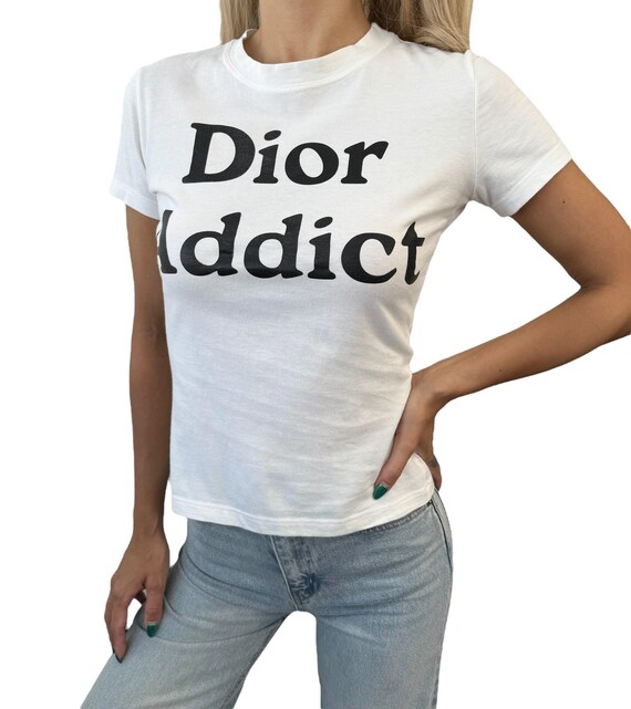 Christian Dior Vintage 2002 Dior Addict Logo T-shirt #38 Top White 