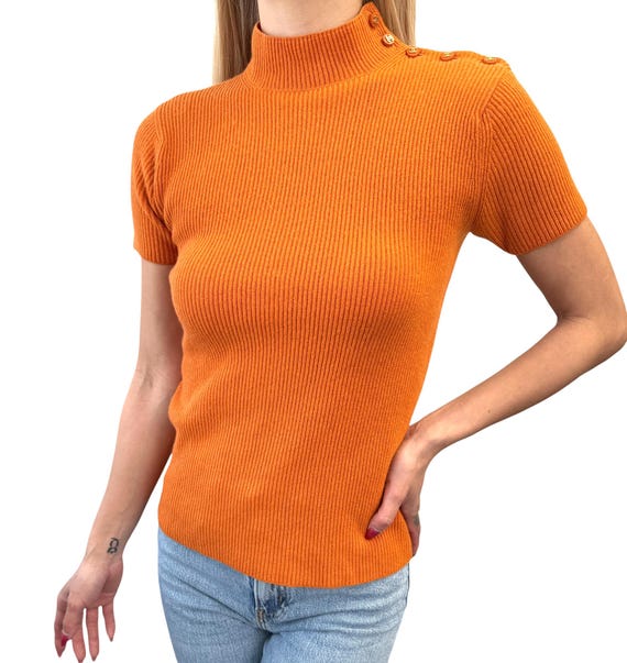 CHANEL Vintage CC Logo Rib Knit Sweater Top #40 Mock Neck