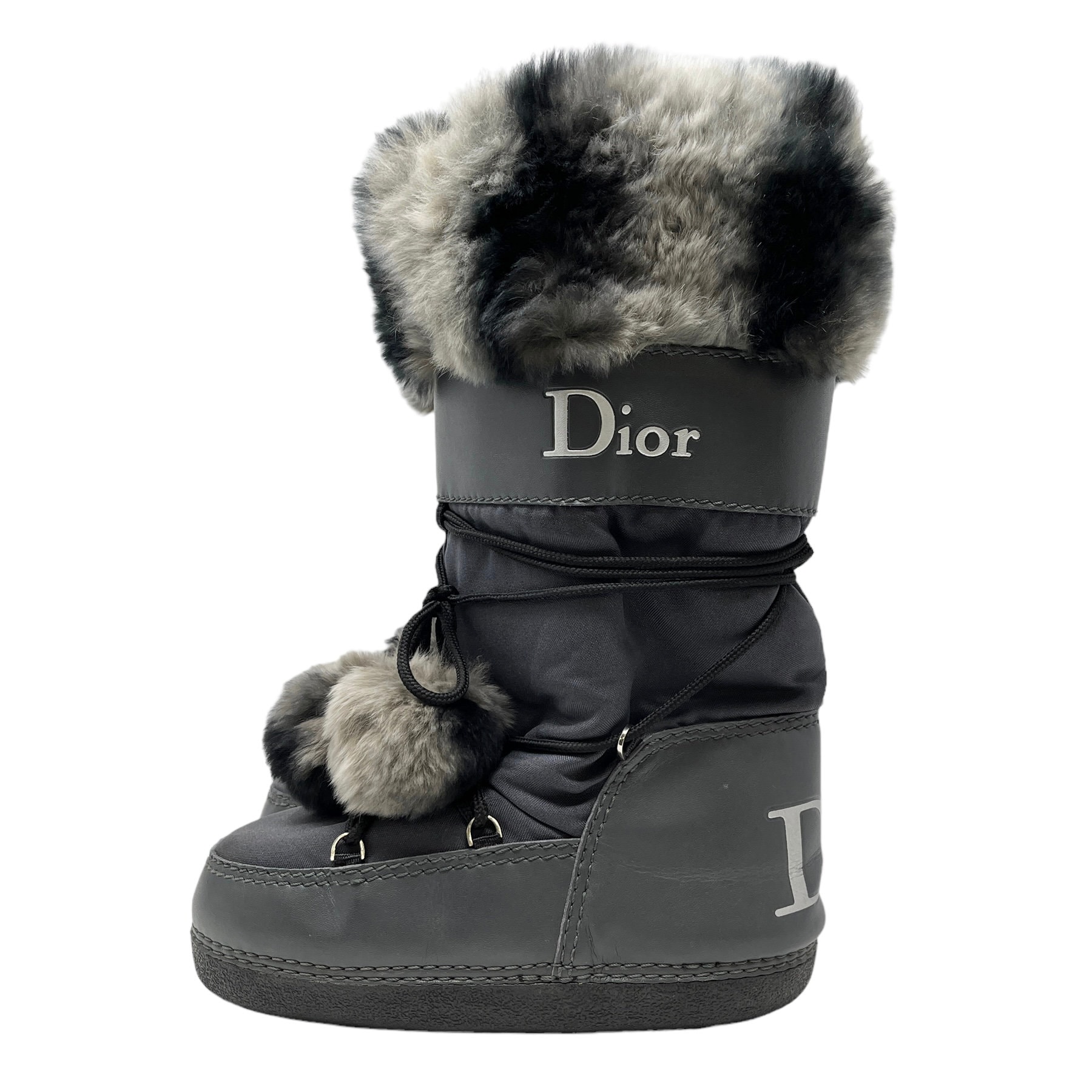 Dior White Leather and Fur Lace Up Snow Boots Size 35 Dior