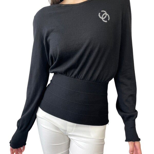 CHANEL cashmere COCO Mark Turtleneck Top Pullover knit P72919 black 36