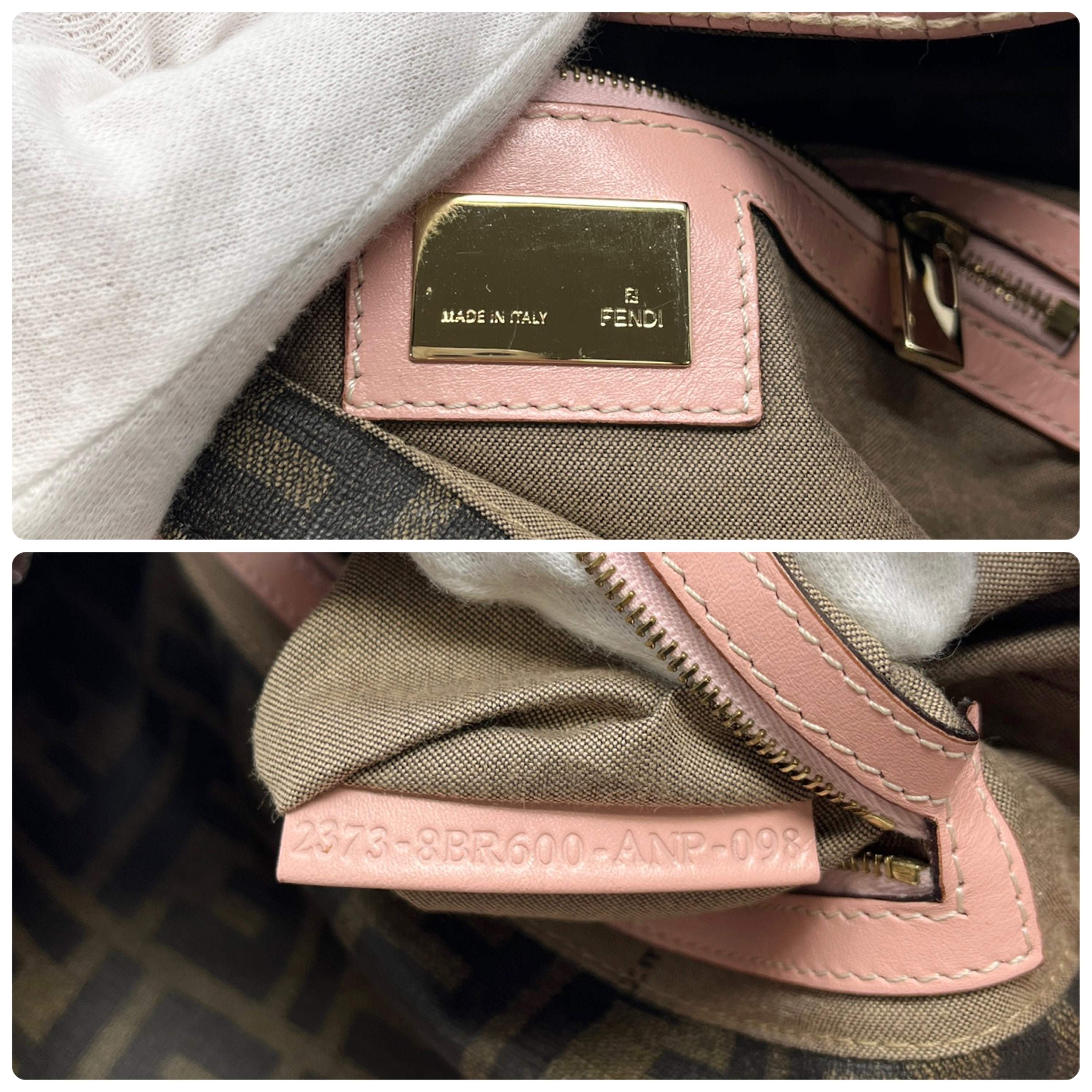 FENDI Vintage Zucca Monogram Logo Mamma Baguette Handbag Pink Leather Rank  AB