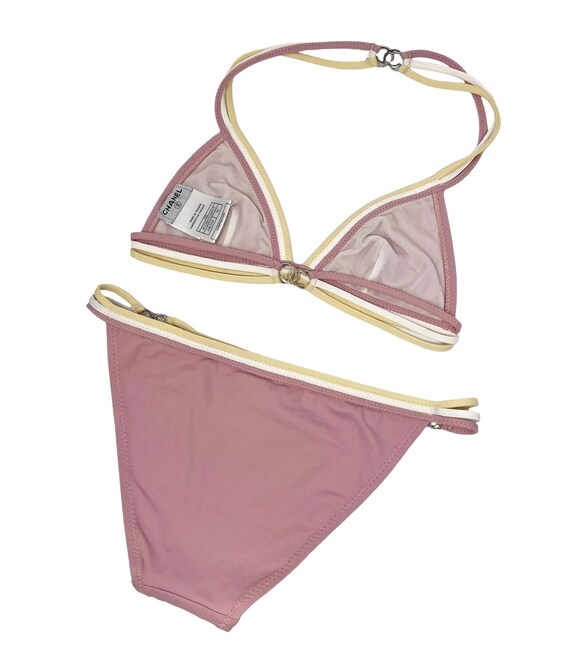 CHANEL Vintage 04C CC Logo Bikini Swimsuit #36 Pink White CHANEL Vintage 04C CC Logo Bikini Swimsuit #36 Pink White