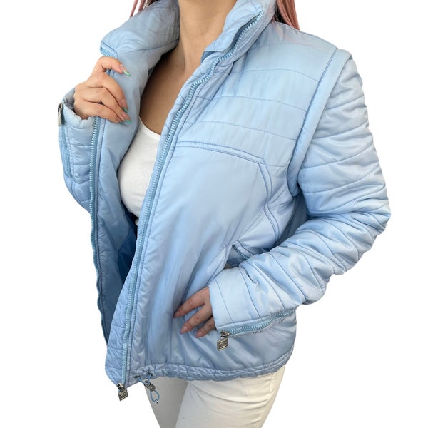 CHANEL Sport Vintage 05A Coco Mark Logo Puffer Jacket #40 Light Blue RankAB