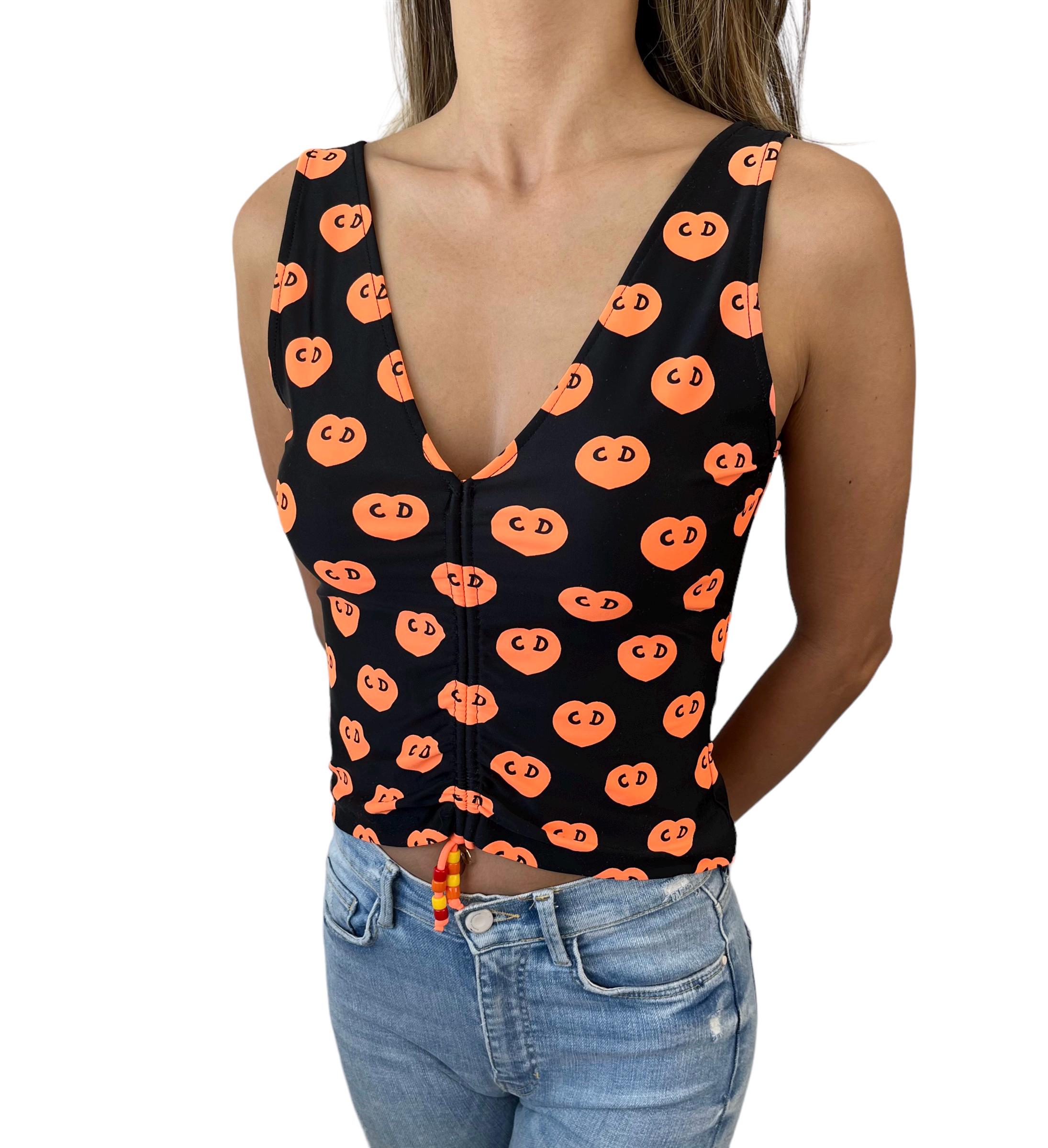 Christian Dior Vintage 2002 Logo Cropped Tank Top #38 Heart Black