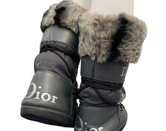 Christian Dior Vintage Big Logo Lace-up Snow Boots #35-37 US7 Pink Nylon  RankAB