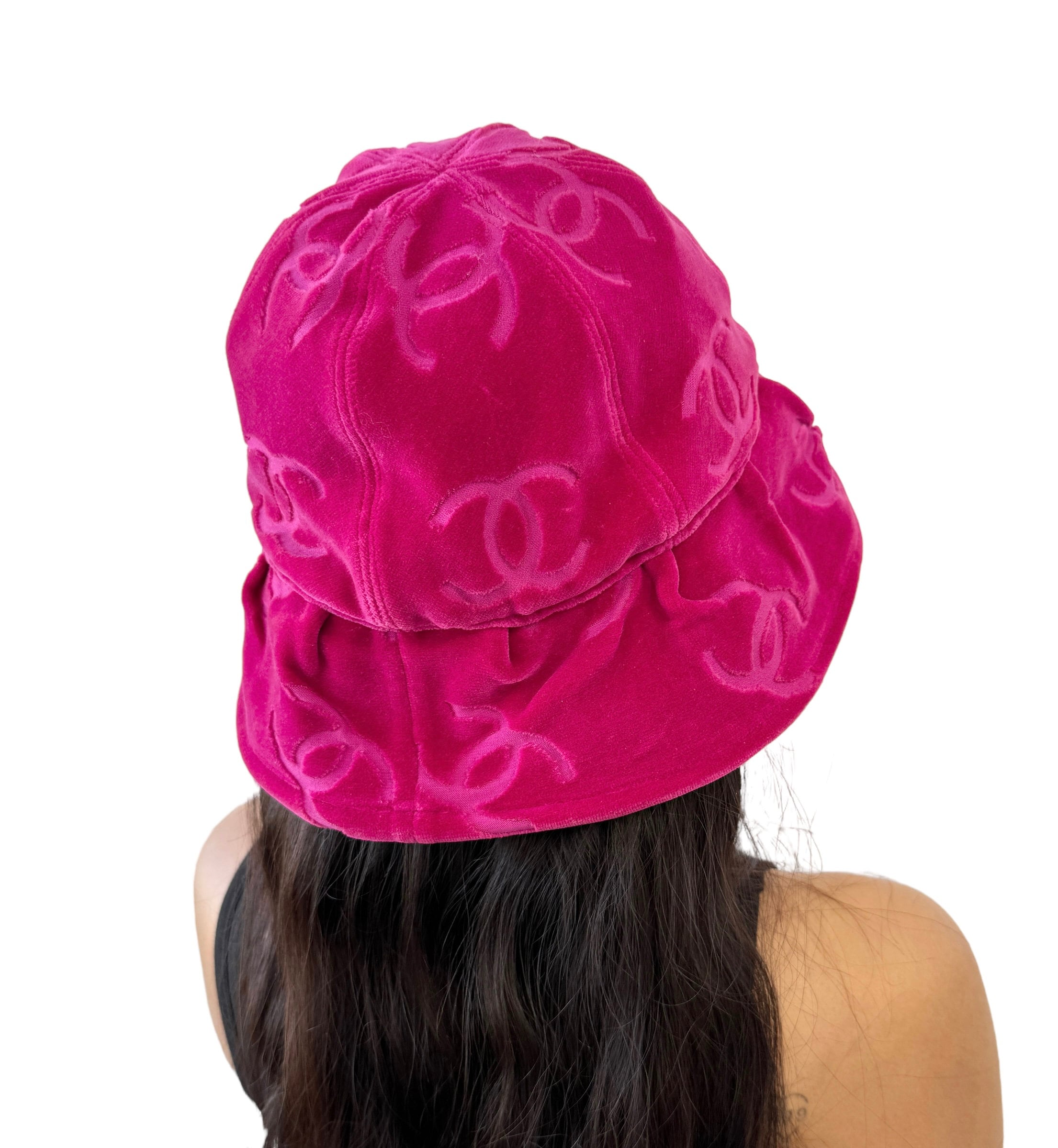 CHANEL Vintage 1996 CC Mark Bucket Hat 59 Accessory Pink Velour Rank AB Etsy