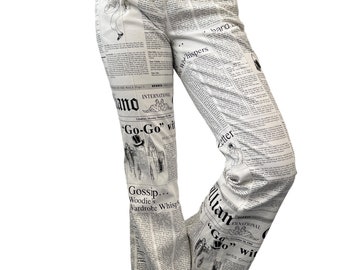 John Galliano Vintage News Paper Logo Pants #38 White Black Cotton Rank AB